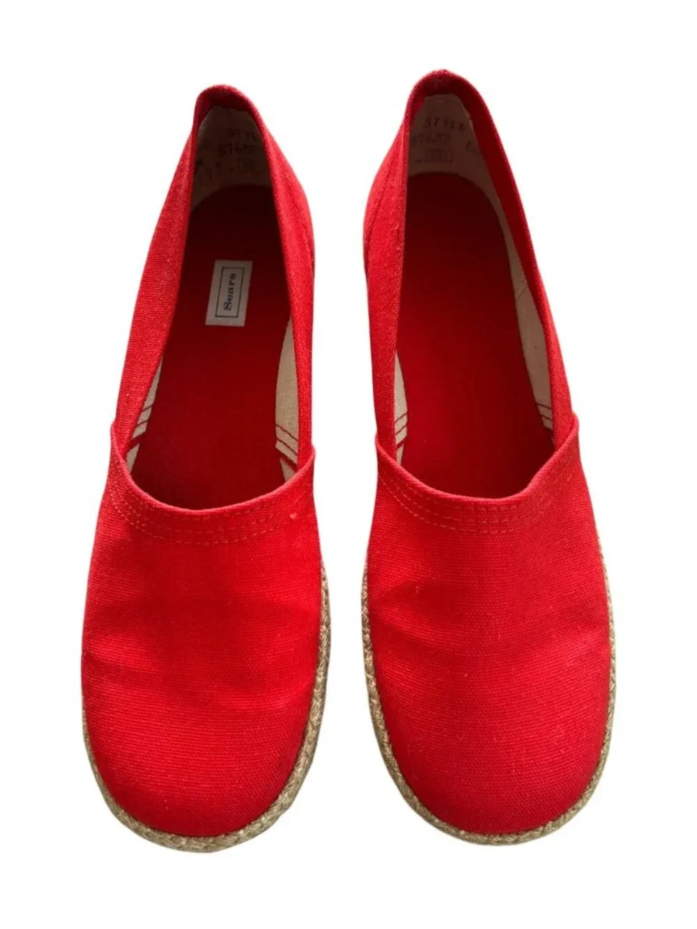 VTG SEARS Slip On Platform Wedge Espadrilles in Cherry Tomato 60s 70s SZ 8.5